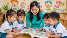 Cô và bé cùng đọc sách
